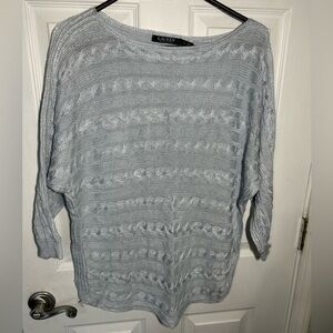 Lauren Ralph Lauren Gray Blue Metallic Cable Knit 3/4 sleeve sweater Size XL